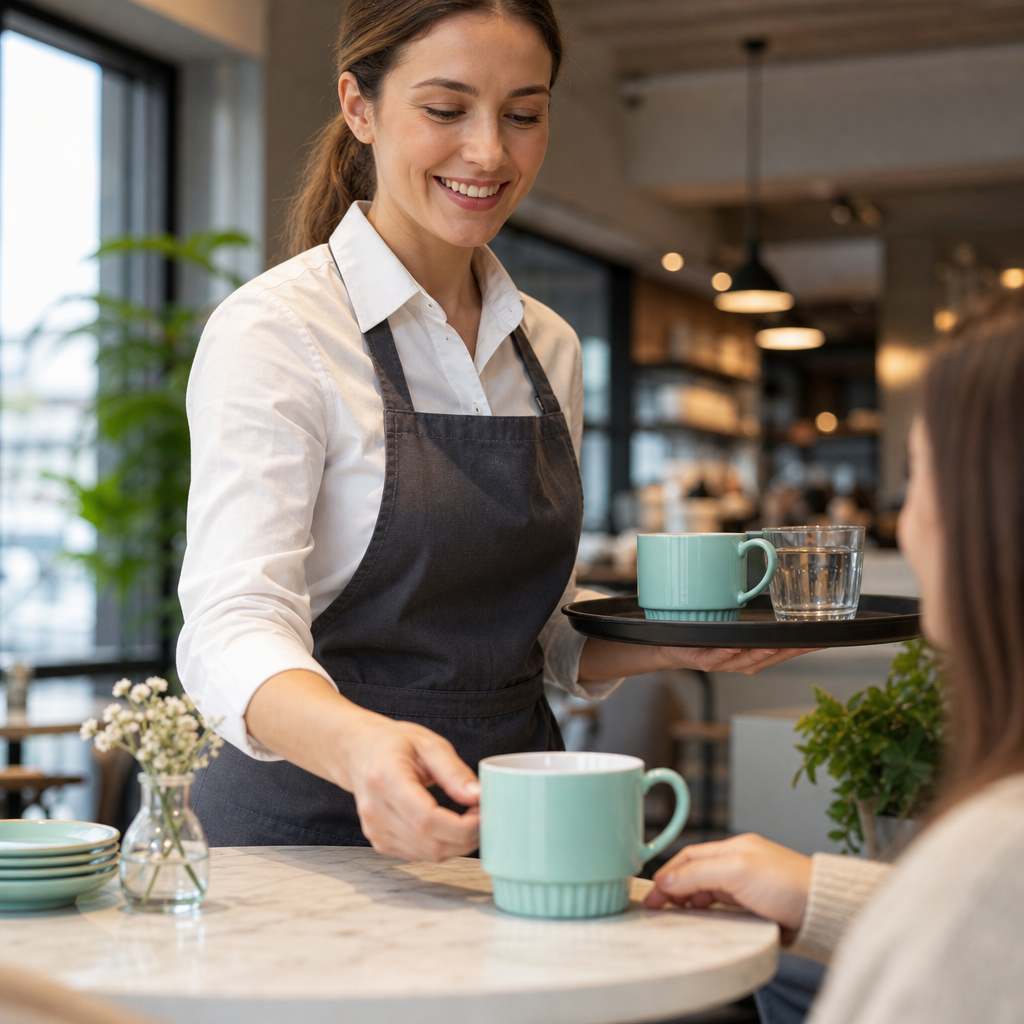 Stacking Mugs 340ml Aqua Porcelain for Cafés & Coffee Shops (Pack of 6)
