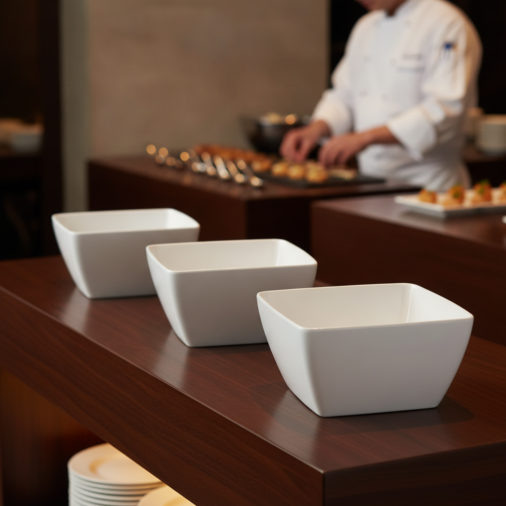 Recycled PET White Bowl 400ml for Buffet Settings