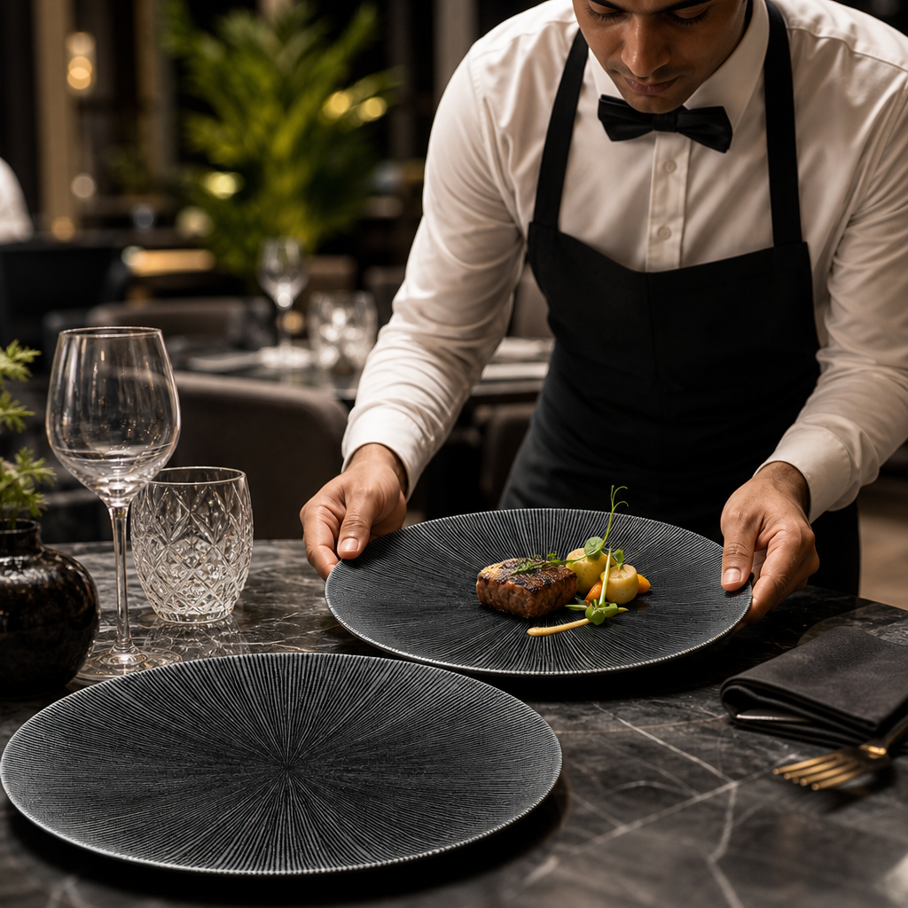 Coupe Plates 260mm Black Vitrified Ceramic for Dining (Pack of 12)