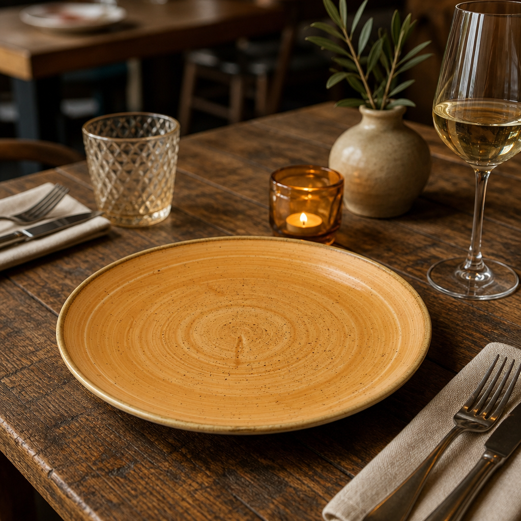 Coupe Plates 217mm Orange Vitrified Ceramic for Rustic Table Settings (Pack of 12)