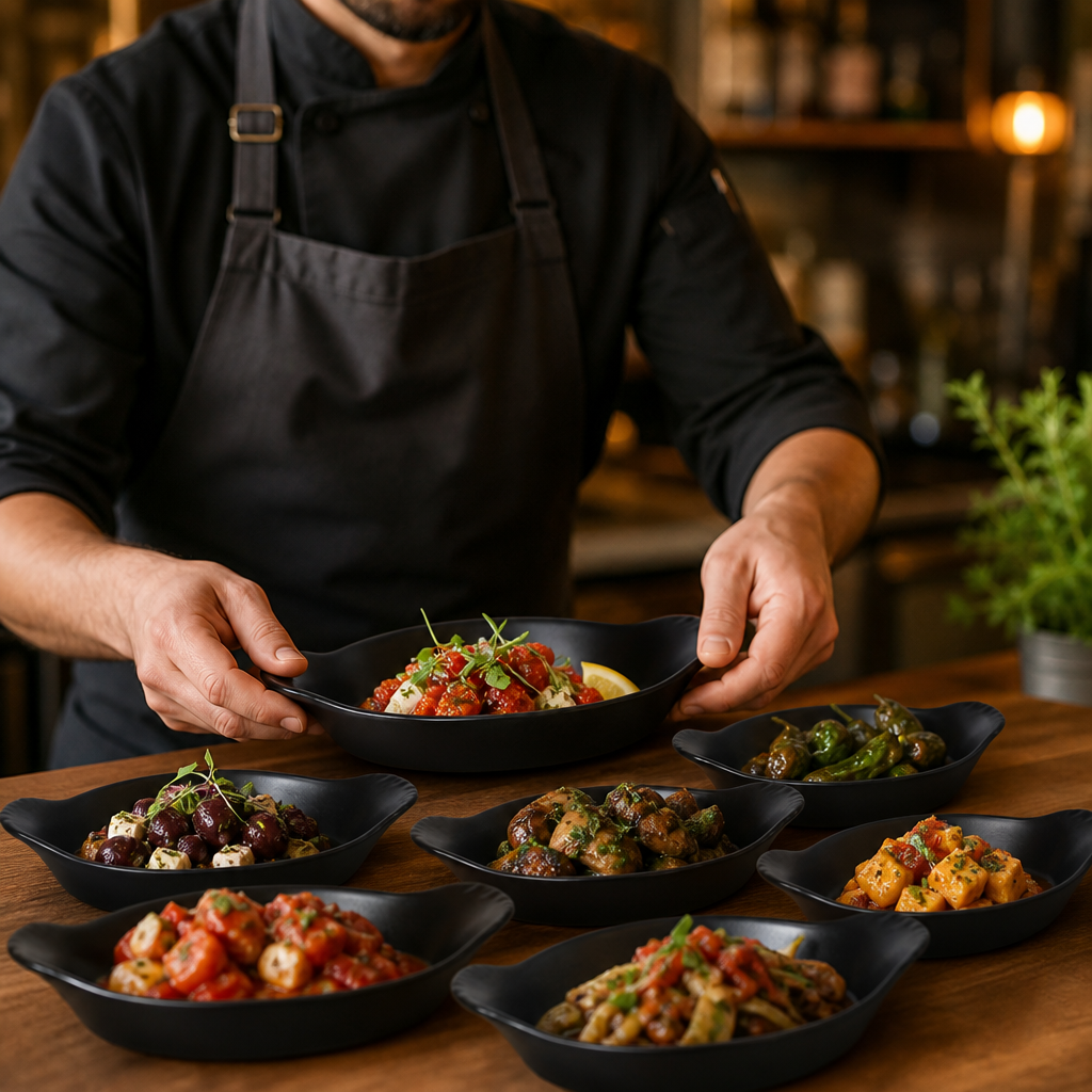 Stoneware Oval Eared Dishes Matt Black for Tapas & Mezze (Pack of 6)