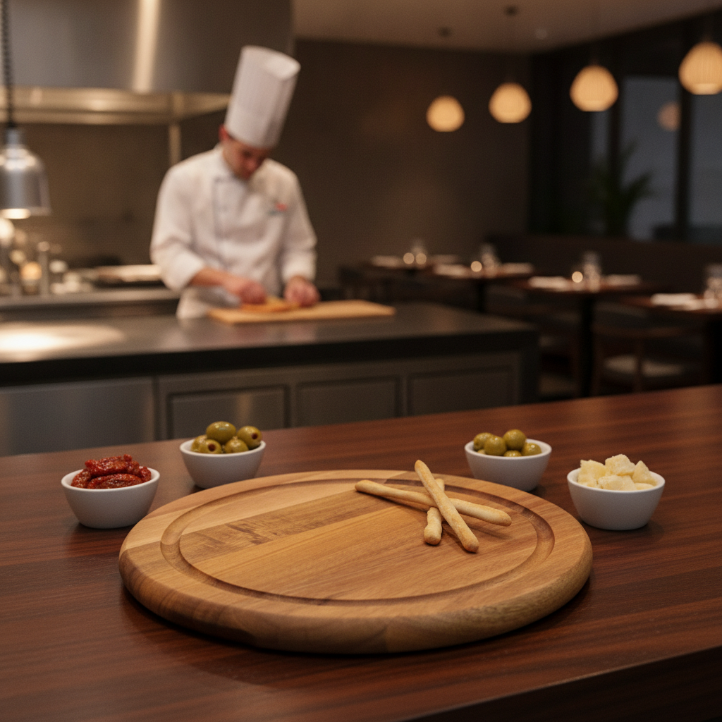Acacia Wood Round Serving Board 246mm for Buffet Presentations