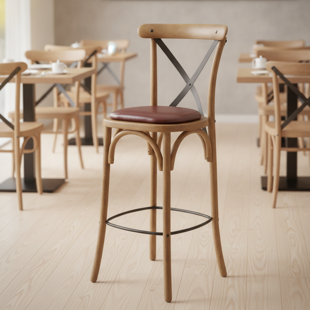 Rubber Wood Bar Chair with Padded Seat 1180mm for Stylish Seating
