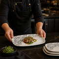 Chefs Oblong Plates Black Ceramic for Dining (Pack of 6)