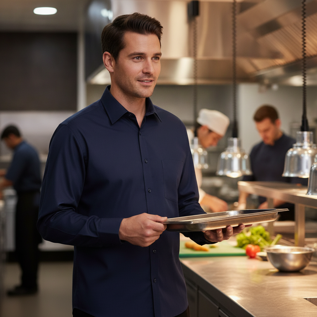 Cotton Navy Long Sleeve Shirt for Staff Uniforms