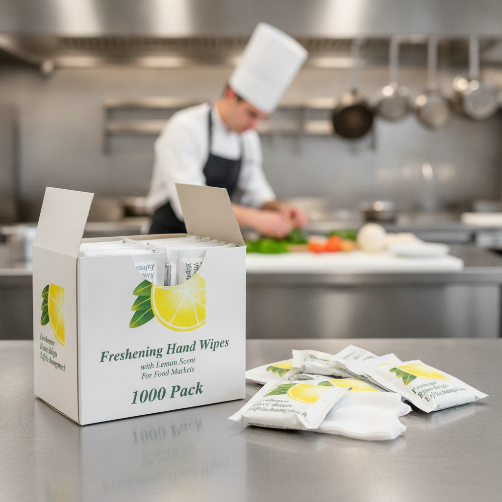Freshening Hand Wipes with Lemon Scent for Food Markets (Pack of 1000)