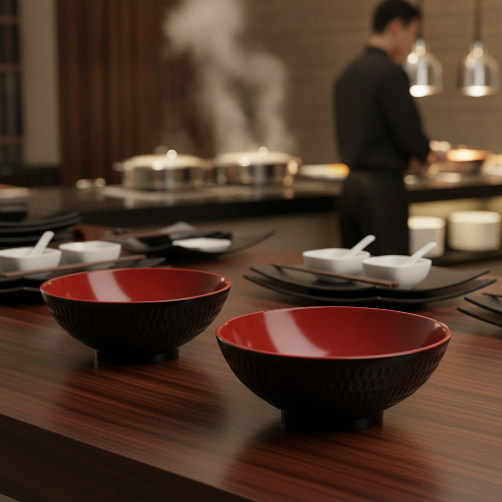Red Melamine Bowl 160mm for Asian Buffets